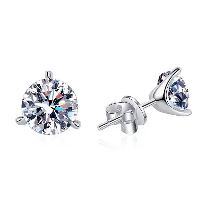 Party 1 Pair Inlay 3 Prong  Fine Vvs Gold Plated 925 Sterling Silver Earring Jewelry Moissanite Earrings