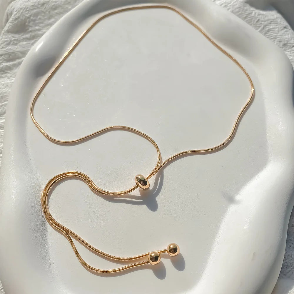 Wholesale Women Minimalist Stainless Steel Adjustable Necklaces Round Snake Chain Fine Necklaces Jewelry Gold