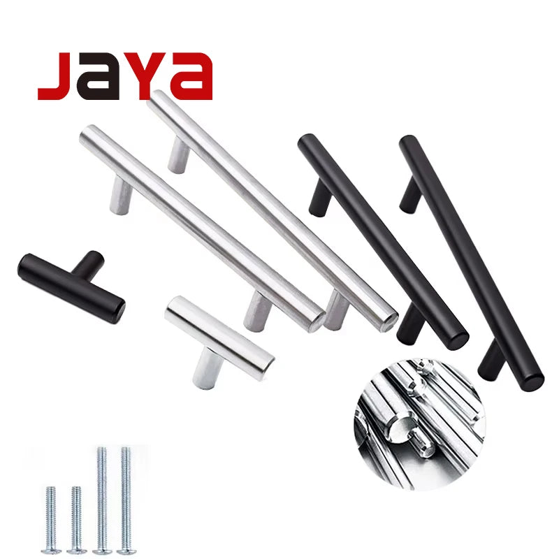 JAYA Brushed Silver Stainless Steel Kitchen Cabinet Handles Luxury Oval Metal Pulls for Home Doors 96mm Solid Furniture Hardware