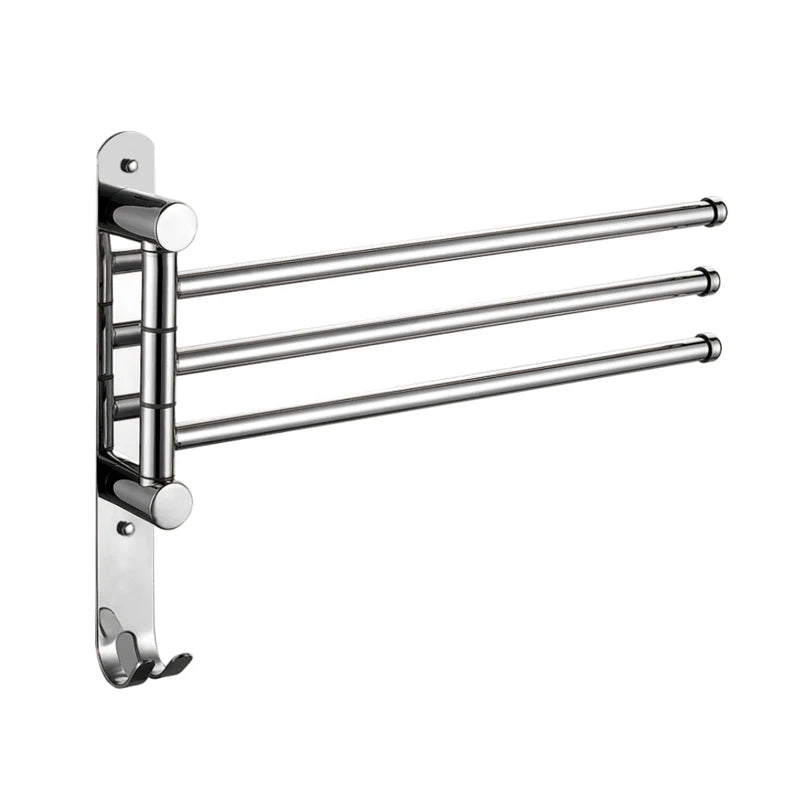 Multi-functional Modern Wall Mounted Stainless Steel Rotating Towel Bars Towel Rack with Double Rods for Bathroom