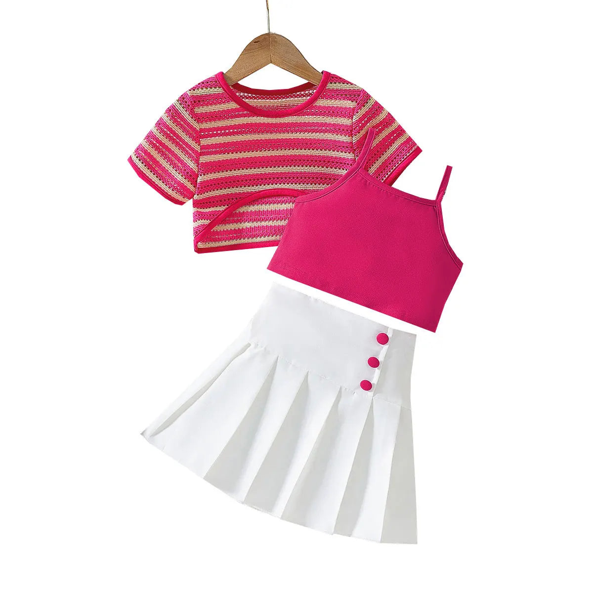 Boutique Girls Clothing Sets Casual Three-Piece Children Sleeveless Vest+Striped Top+Shorts Suits