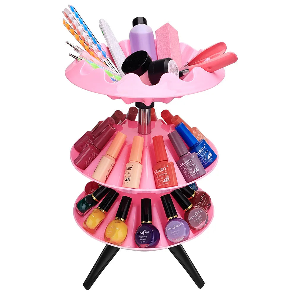 Nail Salon Storage Display Stand 360 Rotating 3 Layer Gel Nail Polish Display Rack