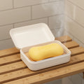 Sustainable White Bamboo Fiber Travel Soap Dish Box with Drain Tray Shower Handmade Soap Bar Holder