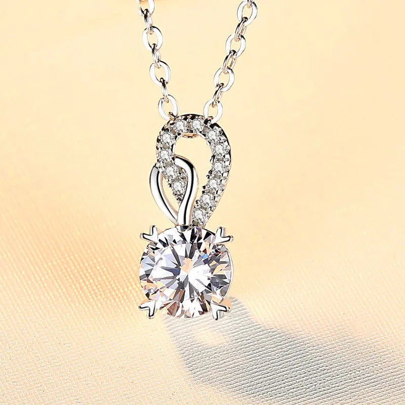 Fine Jewelry 3Carat Sparkling Moissanite White Gold Plated S925 Silver Heart Jewelry Moissanite Diamond Necklaces for Women
