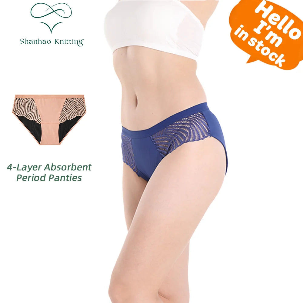 Shanhao Ready to Ship 4 Layer Absorbent Leakproof Panties Medium Flow Bragas Menstruales Lace Menstrual Period Panties