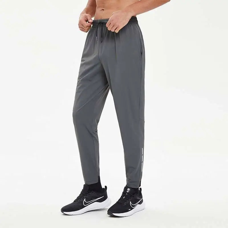 Ice Silk Cool Casual Quick Dry Elastic Waistband Drawstring Sports High Stretch Fitness Gym Active Jogging Pocket Men Pants