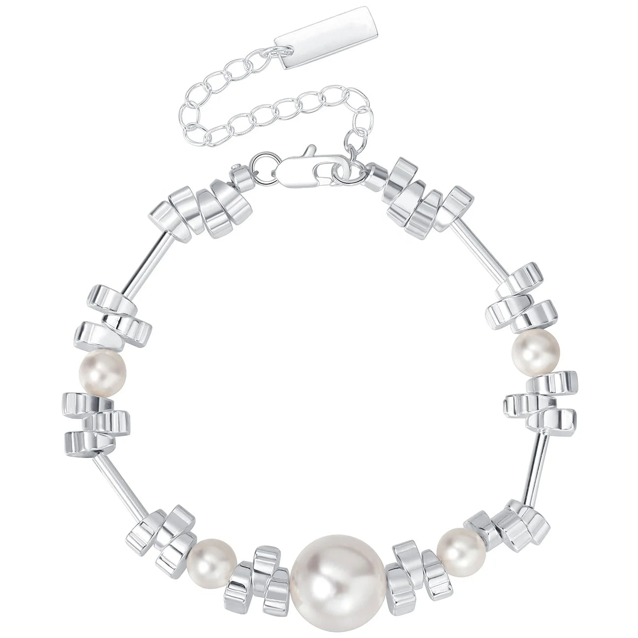 Original Design White Silver Color Bead Size Bright White Round Pearl Bead Bracelet Women Jewelry Factory Wholesale