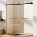 Shower Door 68-72 In W X 76 H Matte Black Frameless Double Slidg Design 3/8 Tempered Glass Smooth Rollers