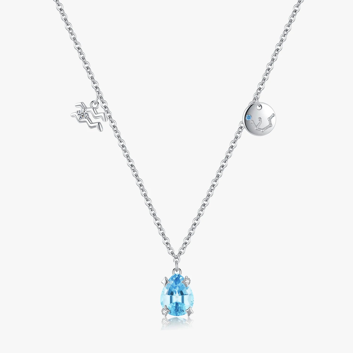 925 Sterling Silver Fashion Fine Jewelry Signs of Zodiac Aquarius Symbol Brand Charms Pendant Link Chain Necklace
