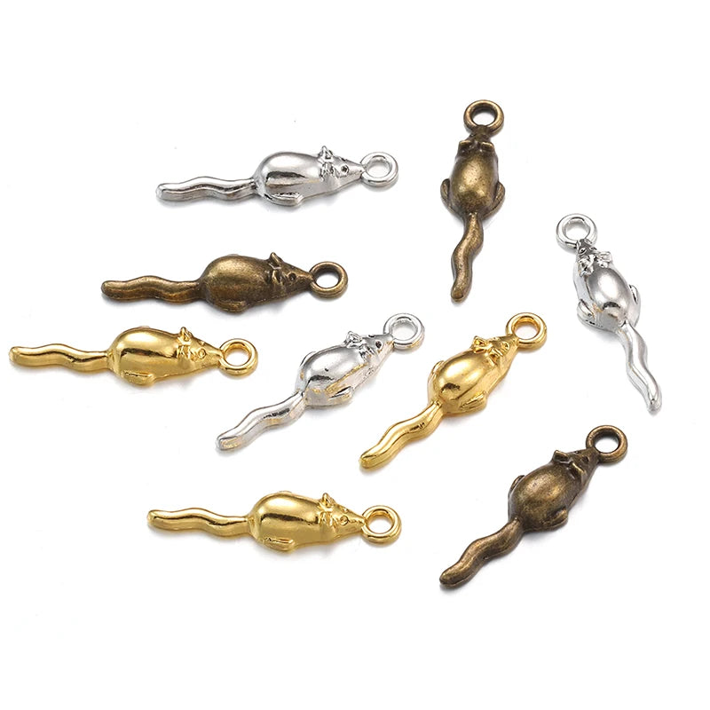100pcs/bag Rat Charms Antique Silver Color Pendant Fit Bracelets Necklace Jewelry Making DIY Accessories 24*6mm D963
