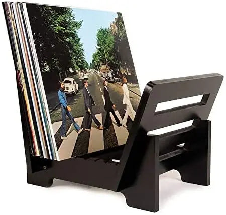 JUNJI Bamboo Record Holder Storage Display Organizer for 50 Albums Fits 7-12 Inch Vinyl Records LPs Music Collection Organizer