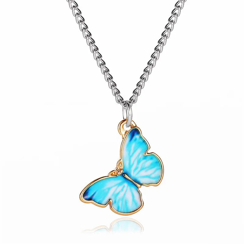 AA00418 Promotion Blue Color Butterfly Pendant Necklace All-Match Clavicle Pattern Butterfly Jewelry Choker