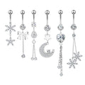 Set 10 Children's Stainless Steel Moon Heart-Shaped Zircon Belly Button Ring Waist Chain Dangle Body Romantic Wedding Gift Claw