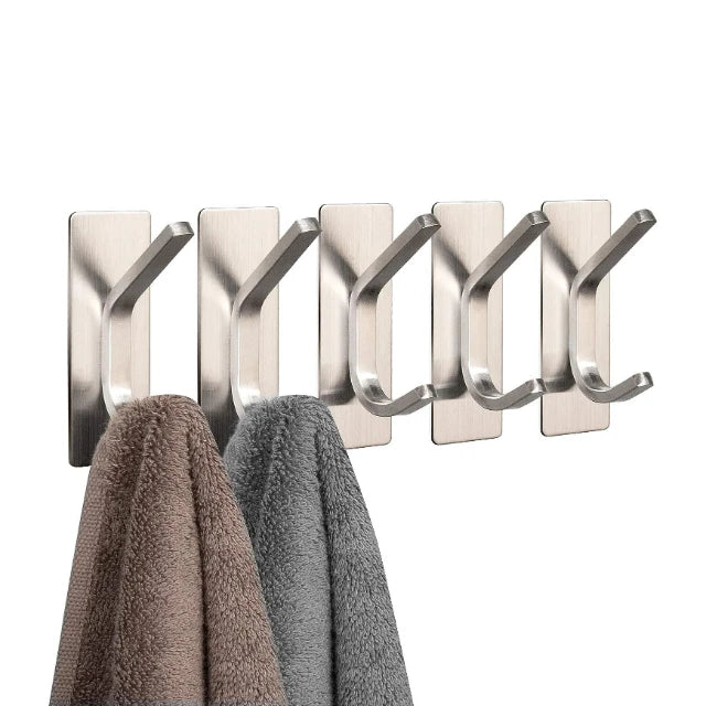 High Quality Stainless Steel Bathroom Bathrobe Hooks Silver Multi-Purpose Double Hooks for Clothing No Punch Required