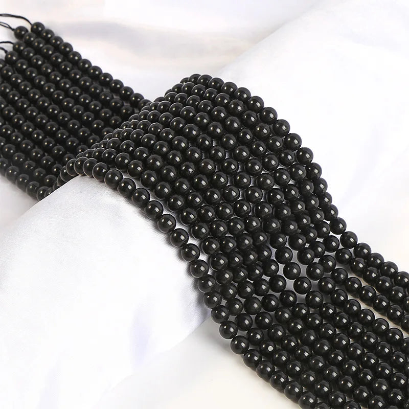 4MM 6mm 8mm 10mm 12MM DIY Necklace Bracelet Jewelry Making Accessories Natural Stone Shungite Beads String Black Beads