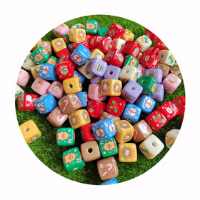 Hand Painting Oil Drop Cube Christmas Acryilc Square Beads Ornament Accessory Material Necklace Bracelet Pen DIY