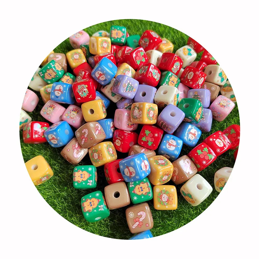 Hand Painting Oil Drop Cube Christmas Acryilc Square Beads Ornament Accessory Material Necklace Bracelet Pen DIY