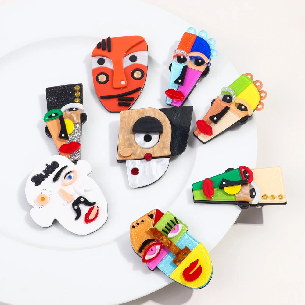 2023 New Designer Creative Graffiti Irregular Face Eye Nose Mouth Colored Resin Splicing Trend Art Acrylic Geometric Face Brooch