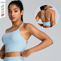 New Yoga Vest Women's Shock-proof Gathering Cross Back Sports Underwear Quick Dry Running Fitness Clothing Top