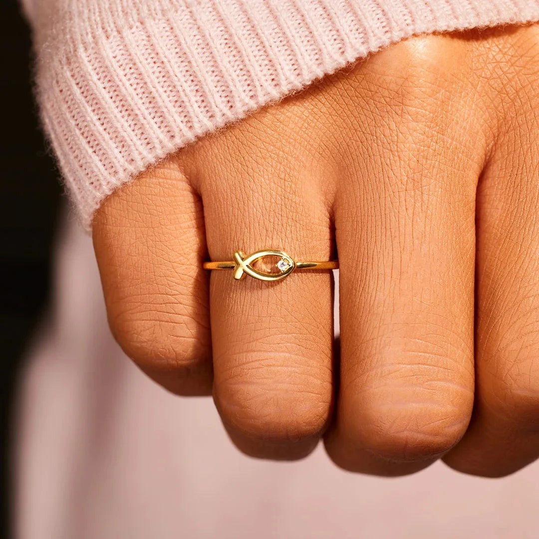 Rainbowking S925 Sterling Silver Fine Jewelry Ring Simple European American Style Small Fish Diamond for Women Wedding Occasion