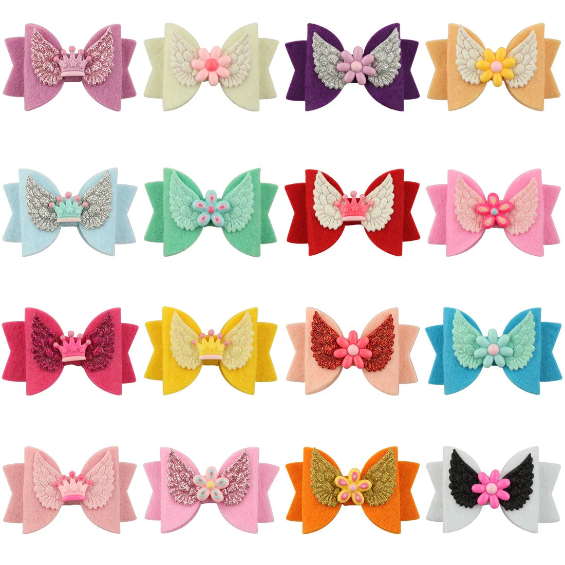 Kids Hair Accessories 16-Colour Non-Woven Bow Crown Hairpin Angel Wing Bow Hairpin Children's Hair Clips
