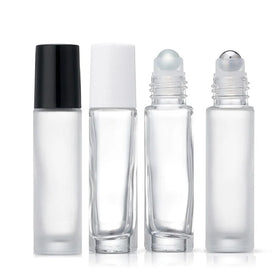 10ML Essential Oil Perfume Vial Plastic Steel Bead Roller White Black Lid Cap Empty Packaging Frost Glass Roll on Bottle 10 ML