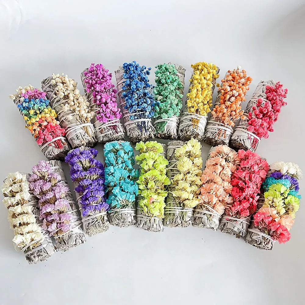 Incense Meditation California White Sage Smudge Sticks Bundles With Babysbreath Flowers 7 Chakra Cleaning Smudging Kit