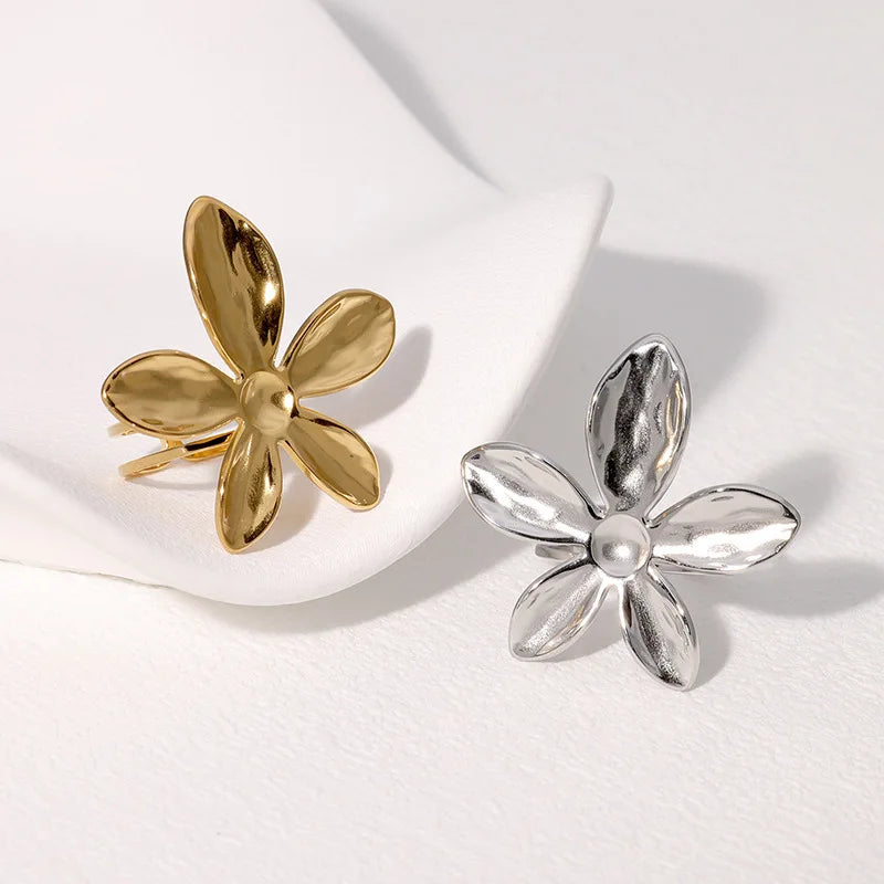 18K Gold Plated Adjustable Stainless Steel Flower Ring New Women's Party Gift for Engagement and Anniversary