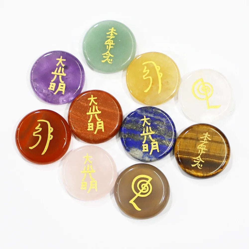 Hand Carved Folk Craft Natural Reiki Symbol Cho Ku Rei Healing Crystal Gem Reiki Symbols Stones for Meditation