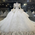 Jancember MN131 Luxury Wedding Gown for Bride 2023  Organza Satin Full Sleeves Pleat Wedding Dress