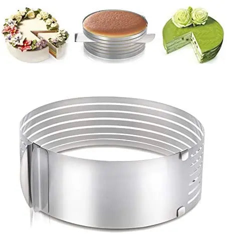 9-12 Inch Stainless Steel Adjustable Layered Cake Slicer Retractable Cake Baking Mold with Mousse Ring for Home Kitchen Use