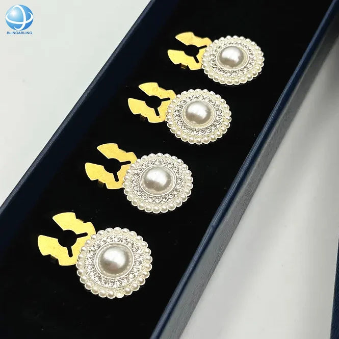Cuff Button Jewels Elegant Women Blouse Button Covers Pearl Rhinestone Buckle Round Cufflink Clip for Clothes Ornament
