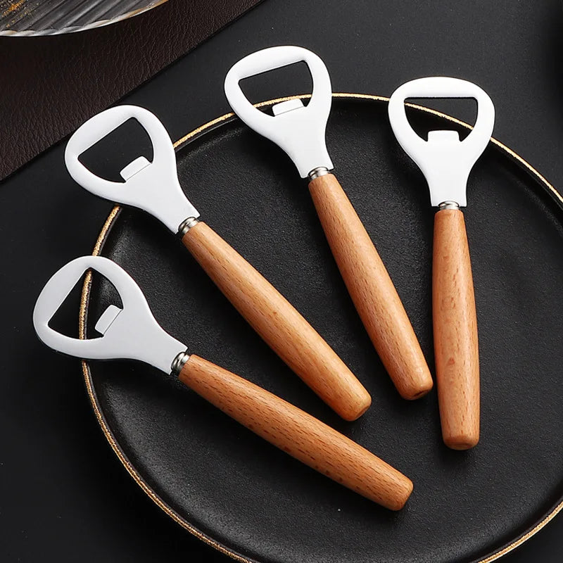 Wholesale Wood Beer Opener Stainless Steel Bar Tool Customized LOGO Bottle Opener