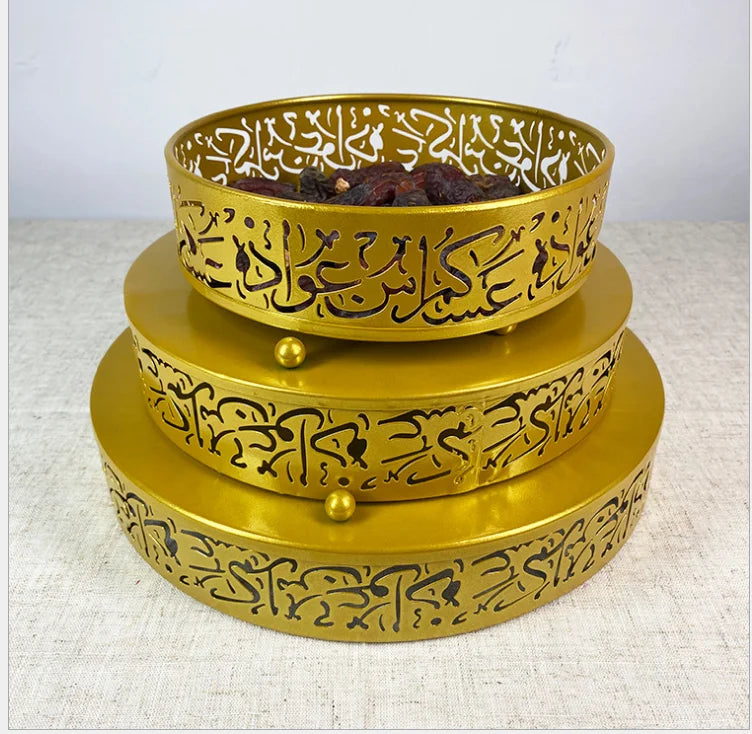 3pcs Ramadan Tray Eid Mubarak Table Decorations Dessert Candy Fruit Dinner Plates for Islamic Muslim Eid Ramadan Decoration Tray