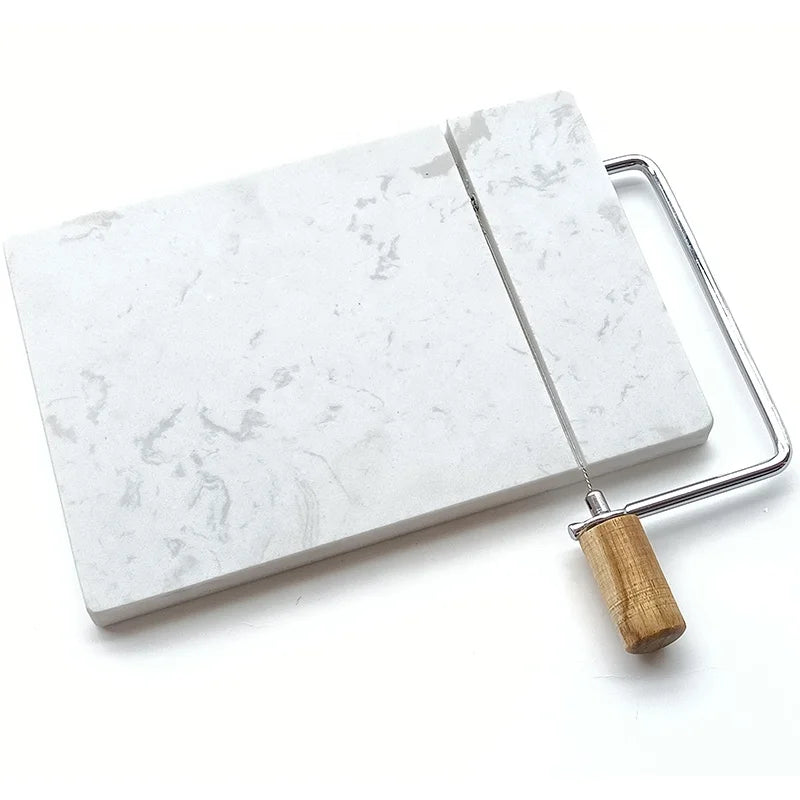 24cm Durable Wooden Handle Marble Cheese Cutting Board with Wire Cutter Kitchenware Chopping Block for Home & Restaurant Use