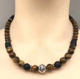 Natural Tiger Eye Stone Chain Natural Stone Necklace Matte Onyx Hematite Beads Stainless Steel Ot Buckle Chokers Necklace