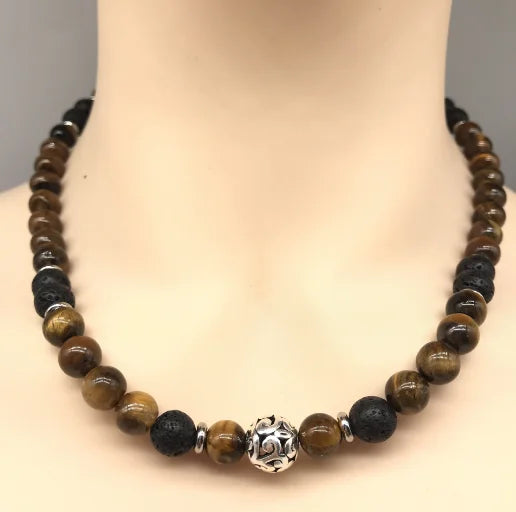 Natural Tiger Eye Stone Chain Natural Stone Necklace Matte Onyx Hematite Beads Stainless Steel Ot Buckle Chokers Necklace