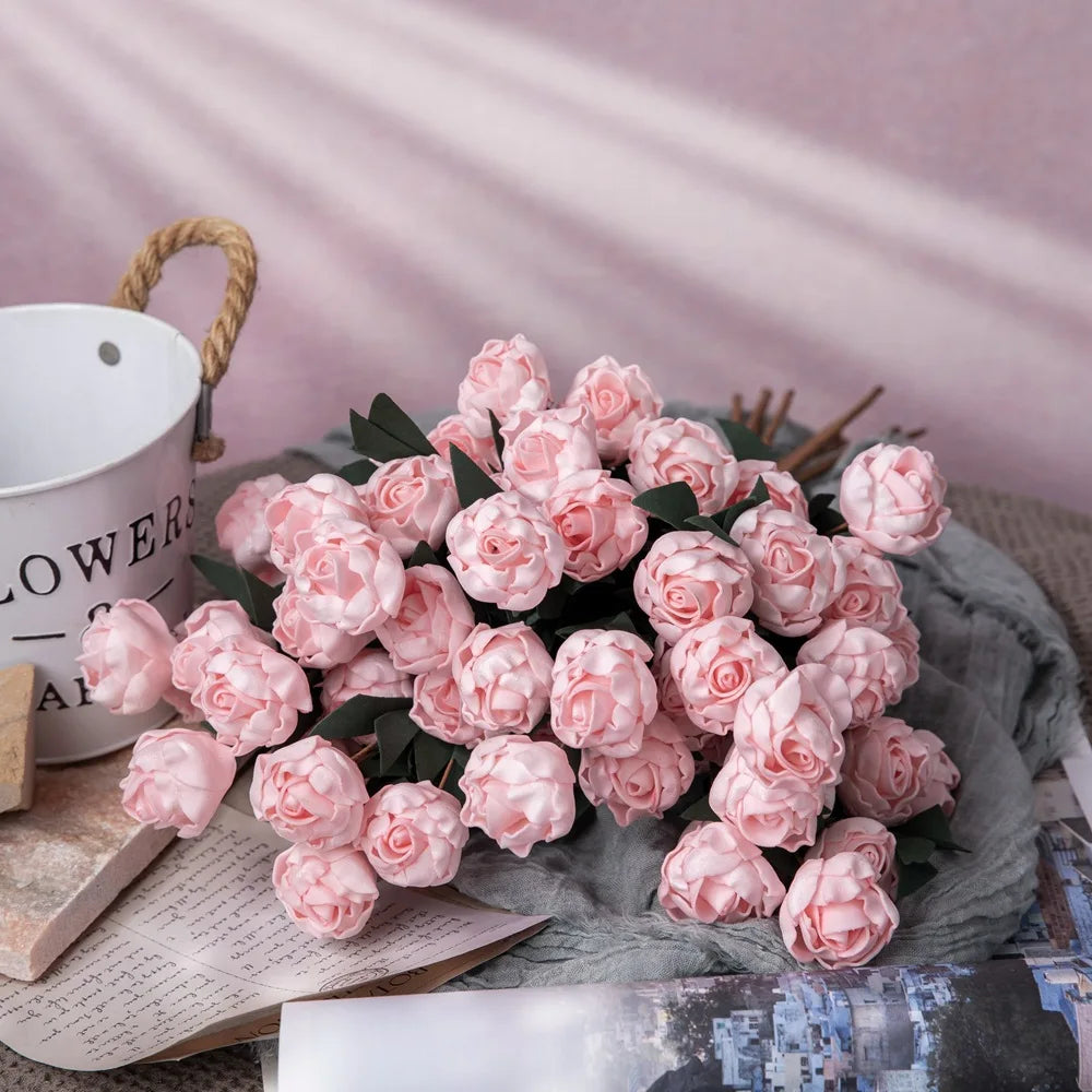 Hot Sale 6 Heads PE Foam Rose Artificial Flowers Home Wedding Decor
