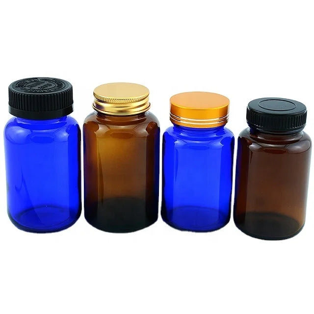 In Stock Big Mouth Transparent Amber Glass Medicine Bottle Health Product Packaging with Screw Cap for Infusion Use