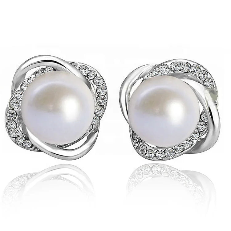 New Arrival Zirconia Freshwater Pearl Stud Earrings 925 Sterling Silver Needle Jewelry Gifts for Women Girls