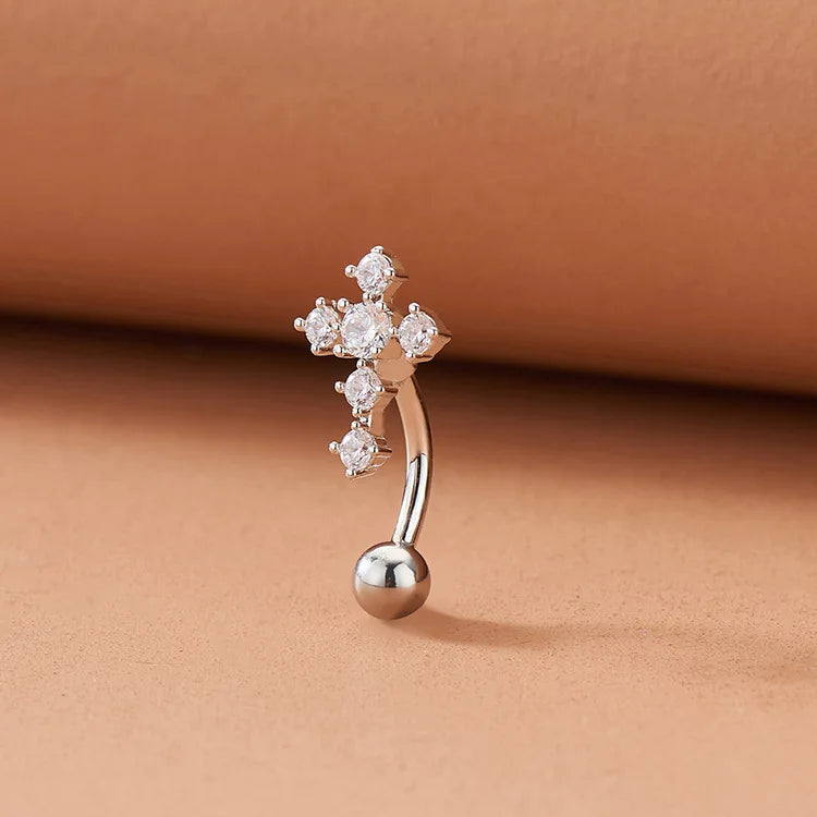 Gaby Top Amount Cross Navel Ring Stainless Steel Belly Button Piercing with Gold Plating New Design Body Jewelry for Gift