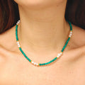 Handmade Turquoise Stone Beaded Stainless Steel Waterproof Clasp Freshwater Pearl Necklace Women and Girls Jewelry