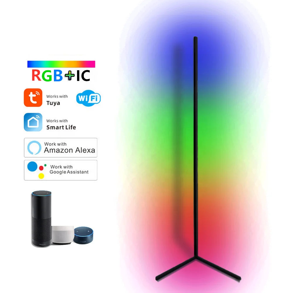Nordic Modern RGBIC Color Changing RGB LED Light Tripod Standing Corner Floor Lamp with Remote and Tuya WiFi App Control