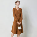 Autumn Winter French Style Knit Sweater Elegant Lantern Sleeve Sweater Dress Big Skirt A-line Knitted Sweater Dress for Women