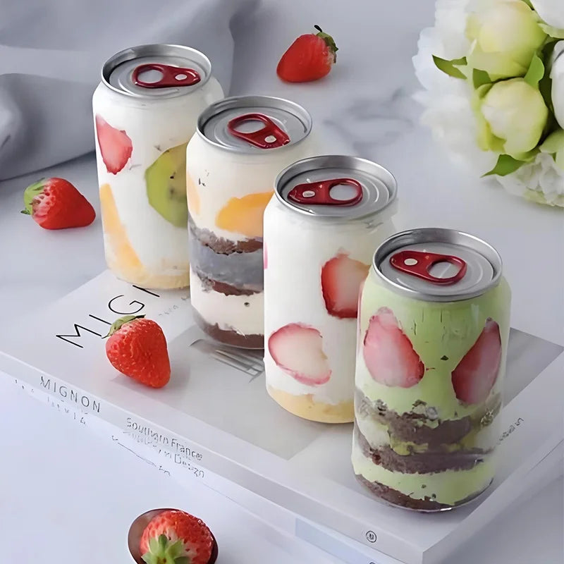 Wholesale Customized 330ml 500ml 650ml Plastic Pop Cans Clear PET Easy Open Can for Fruit Ice Cream Cake Beverage Juice Tea