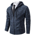 Hot Selling Custom Logo Men's Winter Knitted Hooded Zip up Drawstring Jacket Casual Business Knitwear Cardigan