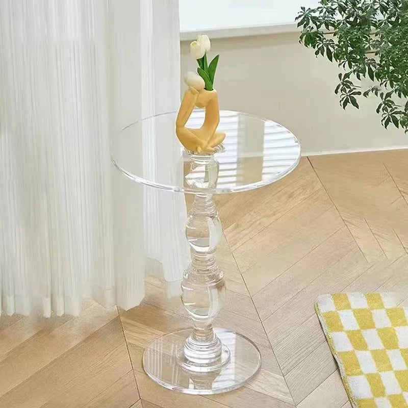 Modern Classic Round Carved Side Table Full Clear Acrylic Coffee Table for Home Furniture