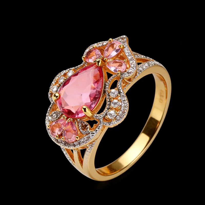 Light Luxury Pink Crystal CZ Paved Statement Jewelry Minimalist 925 Sterling Silver Women Ring