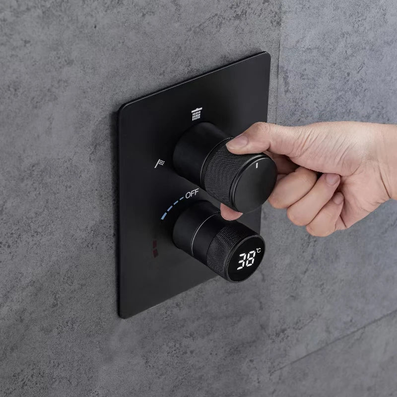 New Style  Brass Shower Diverter Thermostatic Valve Pressure Balanced Mixer with Trim in Matte Black