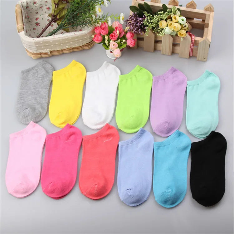 HF Women's Boat Socks Hot Selling Candy Color Knitted Ankle Socks Sustainable Versatile Fashion for Students